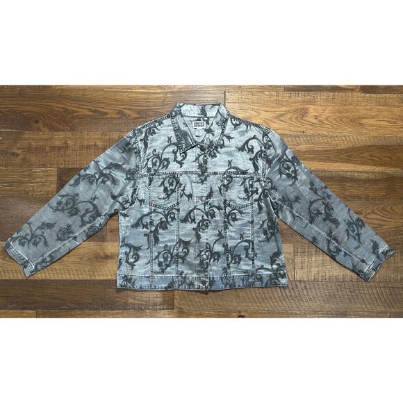 Chico’s Design Vintage shiny metallic gray floral design  jacket-Made in Turkey - Picture 2 of 6